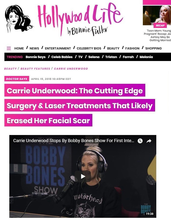 Dr. Zoumalan discusses to the press about Carrie Underwood and her recent facial scars.